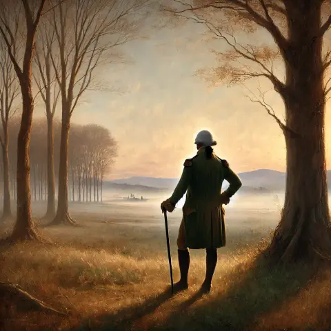 An AI image of George Washington contemplating US Presidency at Mount Vernon