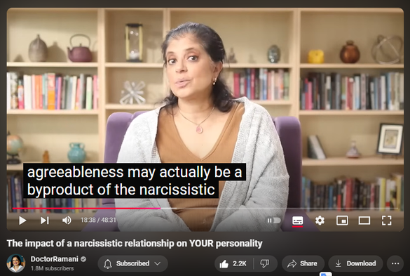 https://www.youtube.com/watch?v=moBe4RUSg7A
The impact of a narcissistic relationship on YOUR personality
38,965 views  30 Oct 2024
NORTH CAROLINA RETREAT
November 1-3, 2024
https://artoflivingretreatcenter.org/...

ORDER MY NYT BESTSELLING BOOK 📖 "IT'S NOT YOU"
https://smarturl.it/not-you