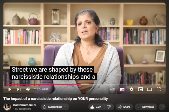 https://www.youtube.com/watch?v=moBe4RUSg7A
The impact of a narcissistic relationship on YOUR personality

38,965 views  30 Oct 2024
NORTH CAROLINA RETREAT
November 1-3, 2024
https://artoflivingretreatcenter.org/...

ORDER MY NYT BESTSELLING BOOK 📖 "IT'S NOT YOU"
https://smarturl.it/not-you