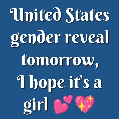United States gender reveal tomorrow, I hope it’s a girl