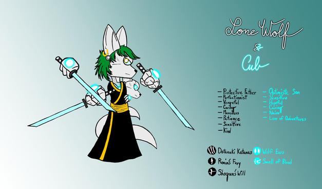 Full reference of the Lone Wolf and Cub in the link https://www.deviantart.com/jschase/art/The-Lone-Wolf-Cub-ref-1105793820