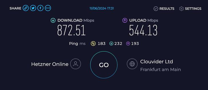 Speedtest results from speedtest.net showing internet metrics.