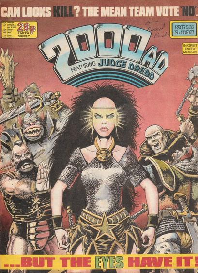 The front cover of 2000AD Prog 526 for 13 June 1987, featuring cover art by Massimo Belardinelli of a scene from and episode of the Mean Team story Return of the Mean Team.