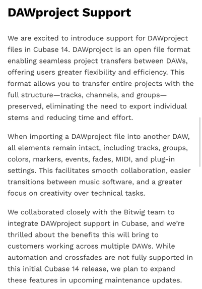 DAWproject in Steinberg Cubase 14