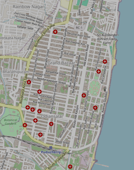 screenshot of Puducherry map without streetlights