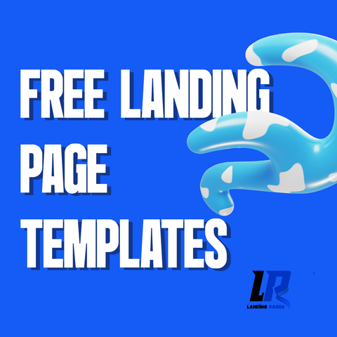 White text on blue background with logo on bottom right LR Landing Pages and semitransparent bubbly shape in light blue and white spots:
Free Landing page templates