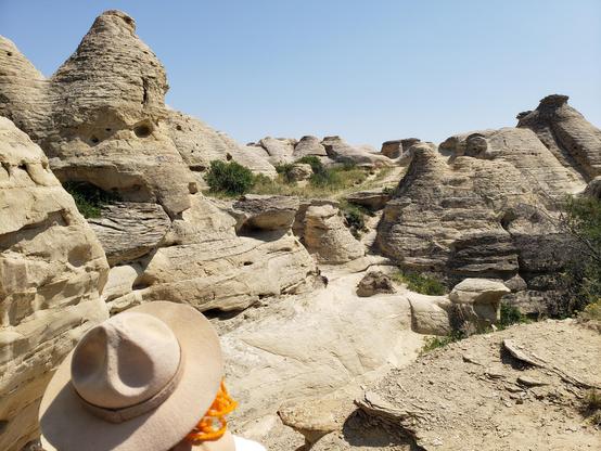 Ranger Sarah admires all the cool looking rock formations.
— at Writing-On-Stone Provincial Park/ Áísínai'pi.