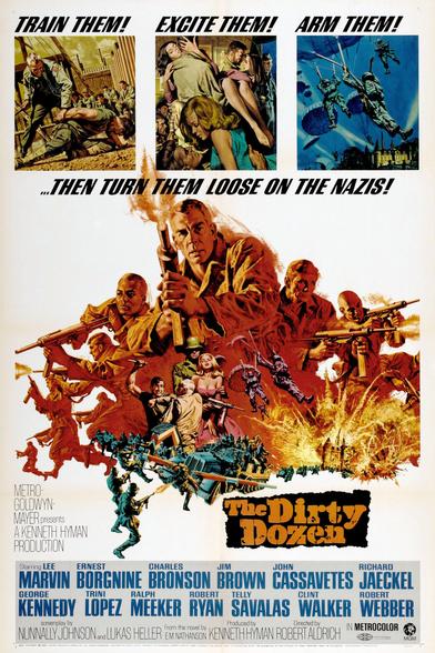 Four posters for the 1967 war film “ The Dirty Dozen” from The USA, Poland, Hungary and Japan. 