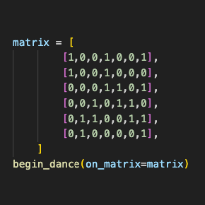 Matrix to execute Algorithm X on