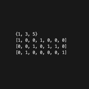 Exact cover set for a matrix