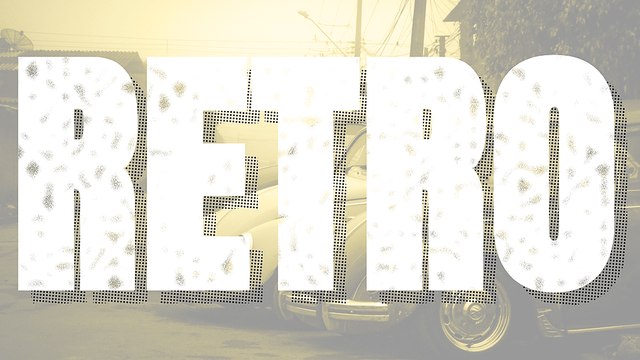 Degraded all caps text with an offset shadow that's made up of a dot pattern.