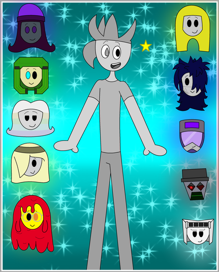 Mercury is seen in the drawing as a happy person! Additional characters, only their heads displayed, are shown from top to bottom on both sides: Iodine, Caesium, Tungsten, Samarium and Cadmium on the left side of the picture -- and Kalium, Iridium, Hydrogen, Titanium and Platinum on the right side.