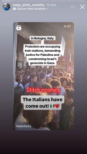in Bologna, Italy.
Protesters are occupying train stations, demanding justice for Palestine and condemning Israel's genocide in Gaza.
Stitch incoming
The Italians have come out! 