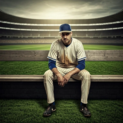 Baseball player sitting on the bench