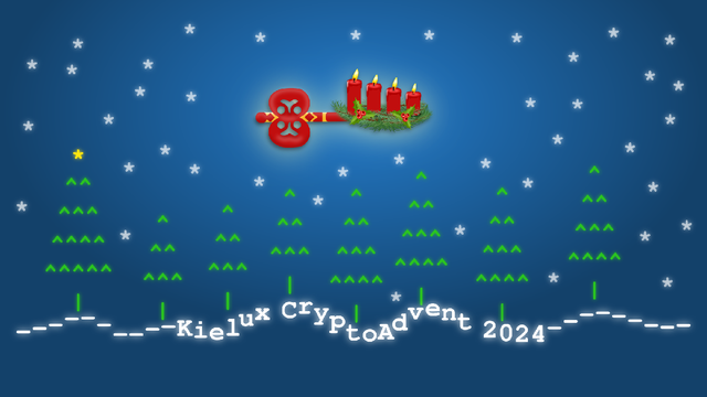 ASCII-Art-Weihnachtslandschaft, Text: Kielux CryptoAdvent 2024