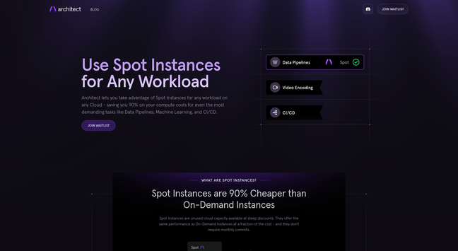 Screenshot of the Architect website; see https://architect.run/