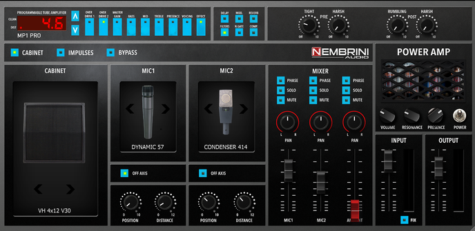 The full GUI of Nembrini Mp1 Pro guitar amp sim