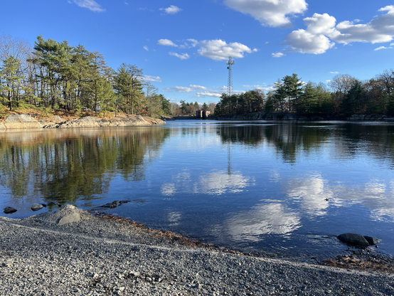 A photo of a reservoir with tree lined banks on the far side