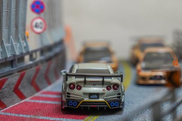 A rear side of Nissan Skyline GT-R (R35) Top Secret, Malaysia Diecast Expo 2024 Edition by iNNO64 in 1:64 scale on AREA 164