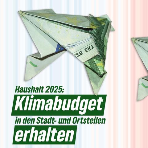 Zur Kröte gefalteter Geldschein läuft über warming stripes