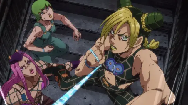 Anasui, FF, and Jolyne from the anime series JoJo's Bizarre Adventure Part 6: Stone Ocean.