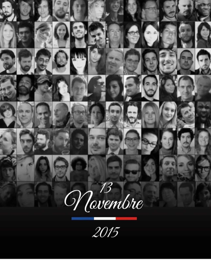 mosaic of the black and white faces of the bataclan victims