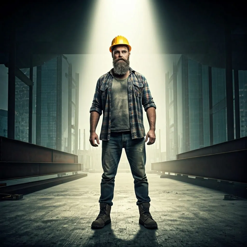 Construction bearded tradie on construction site