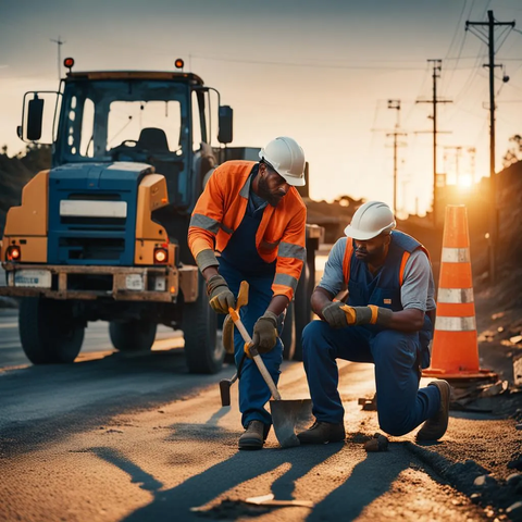 Tradie with worker's gloves working on the road