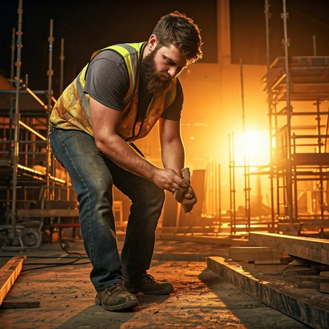 Tradie young bearded at construction site