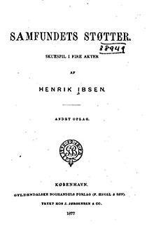 The cover of the first edition of Pillars of Society by Henrik Ibsen