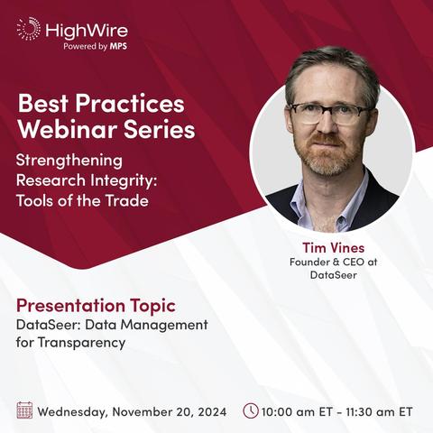 Panelist details of Tim Vines for HighWire's webinar on research integrity tools