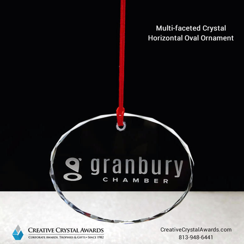 Corporate Christmas ornament, corporate holiday ornament, promotional holiday ornament, crystal Christmas ornament, crystal oval ornament holiday gift, oval crystal ornament Christmas gift, engraved glass ornament, crystal corporate ornament, engraved ornament crystal, Creative Crystal Awards USA, corporate crystal gift supplier