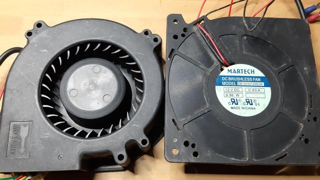2 black plastic dc fans