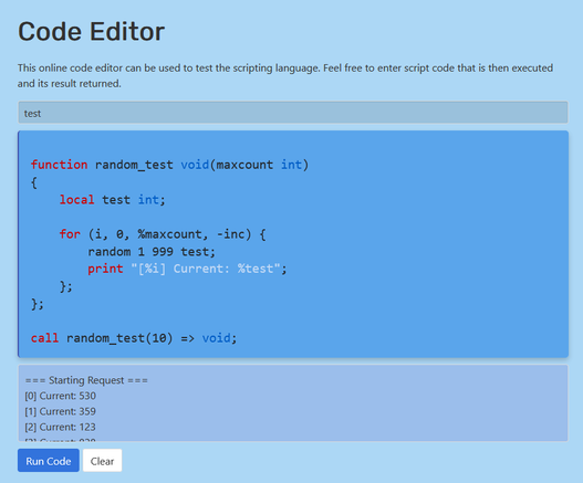 Online code generator for AquaShell script code