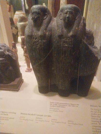 Statue with mummiform figures for the scribe Amenmose, his wife for mother) and father

History No

The foreign

the end of D

another peri

Queen Hat

Nefertiti, th

imposing R

period W

conqueing

Invasives

repelled th

ifigures carrying

on back

det teeasury guard

Some mose

black granite New Kingdom Period