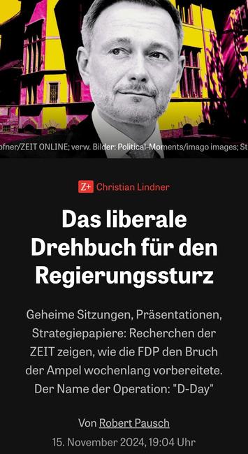 Screenshot eines Berichts über die angeblichen Plänen der FDP zum Regierungssturz unter der Bezeichnung "D-Day".