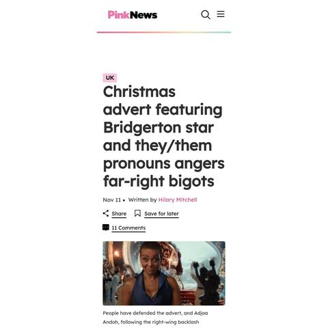 Headline from Pink News article.