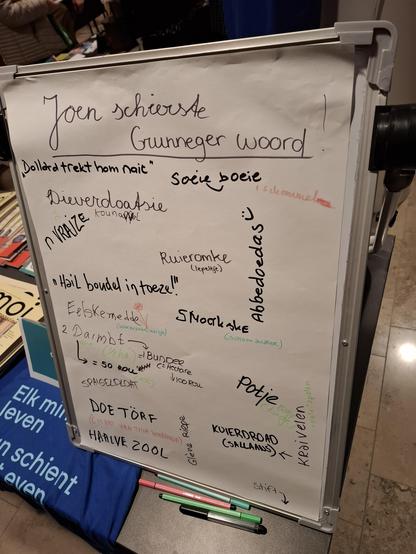 Een flipover met diverse Groninger woorden