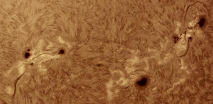 The solar chromosphere, 656.23 nm (H-Alpha). The active regions 3796, 3792, 3790