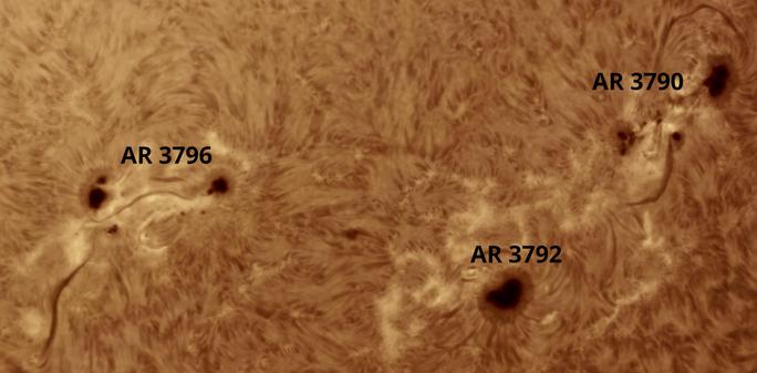 Solar chromosphere. Annotated image with the active regions names.