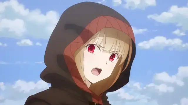 Holo wearing a hood from the anime series Spice and Wolf: Merchant Meets the Wise Wolf.