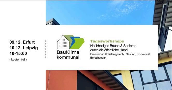 Workshopeinladung mit großem Strohhaus im Hintergrund.