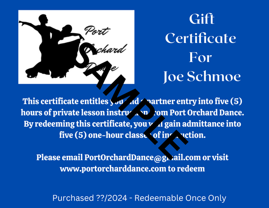 Port Orchard Dance gift certificate sample