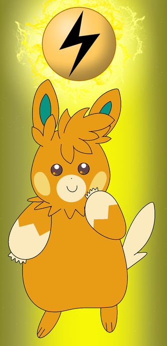 Fanart of Pawmot from Pokémon Scarlet and Violet. A lightning energy (from Pokémon TCG) can be seen floating above its head.