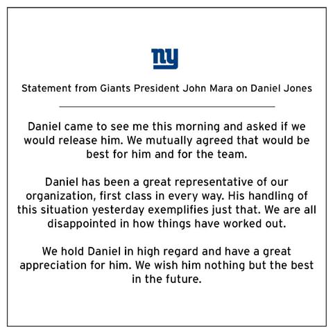 Daniel came to see me this morning and asked if we would release him. We mutually agreed that would be best for him and for the team.Daniel has been a great representative of our organization, first class in every way. His handling of this situation yesterday exemplifies just that. We are all disappointed in how things have worked out.We hold Daniel in high regard and have a great appreciation for him. We wish him nothing but the best in the future.
