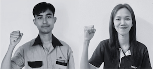 Photographs of Panicha Kanyana and Anucha Chaipha smiling and holding clenched “solidarity” fists.
They were suspended from #YPCPrecision after their union #Thailand Autoparts and #MetalWorkers #Union (TAM) organized 400 workers in 2023. 
