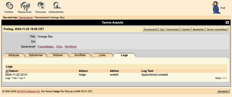 Screenshot of the OGo log tab