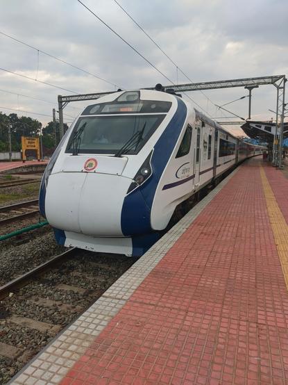 Indian railway Vande Bharat train exterior front view