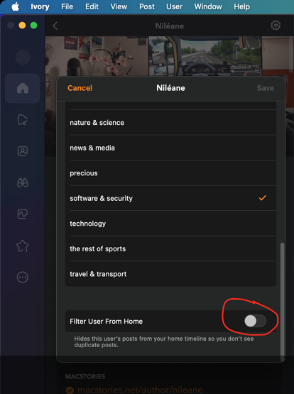 Filter User From Home option in Ivory