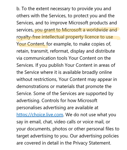 Microsoft terms and conditions